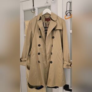 Burberry Tan and Black Striped Detail Coat